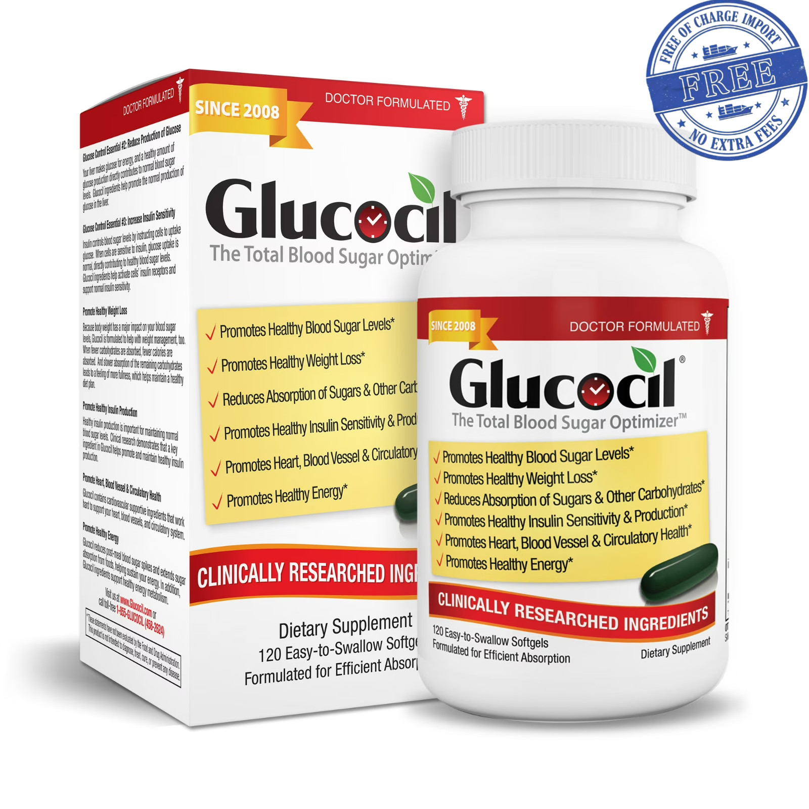 Glucocil 30-Day Supply 120CT, Premium Blood Sugar Support, 2+ Million Sold