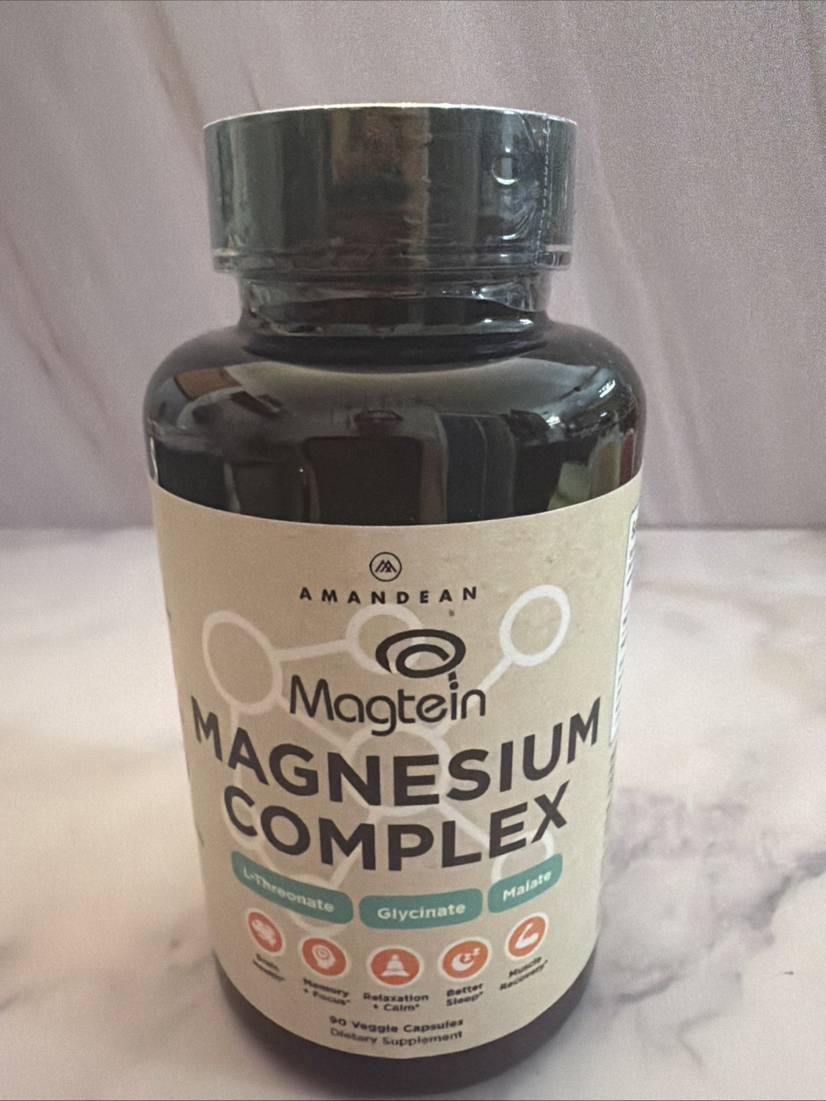 AMANDEAN Magtein Magnesium Complex, L-Threonate, Glycinate, 90 VegCaps Exp 12/27