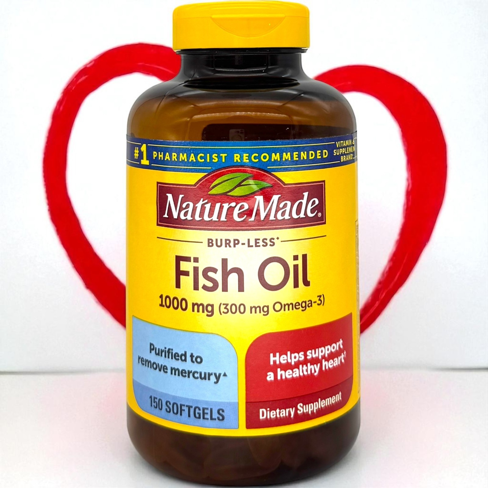 Nature Made Burp-Less Fish Oil 1000mg 150 Softgels Omega-3 EPA DHA (EXP 07/2026)