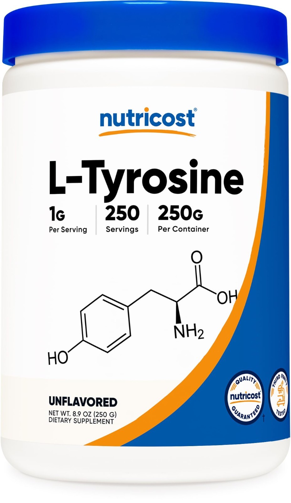 Pure L-Tyrosine Powder 250g | Unflavored, Gluten-Free, Non-GMO, 1000mg/Serving