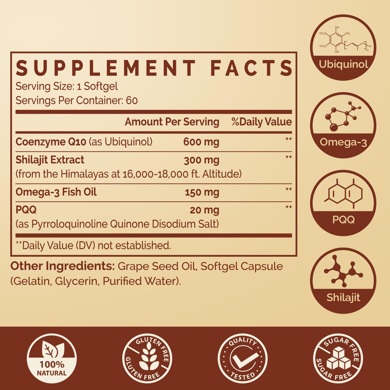 Ubiquinol CoQ10 600 MG Softgels with Omega-3 & Shilajit 60 Count (Pack of 2)
