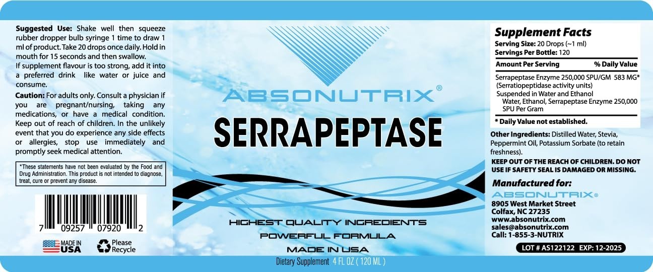 Serrapeptase Enzyme 583mg, 120 Servings, High Bioavailability, Quick Absorption,