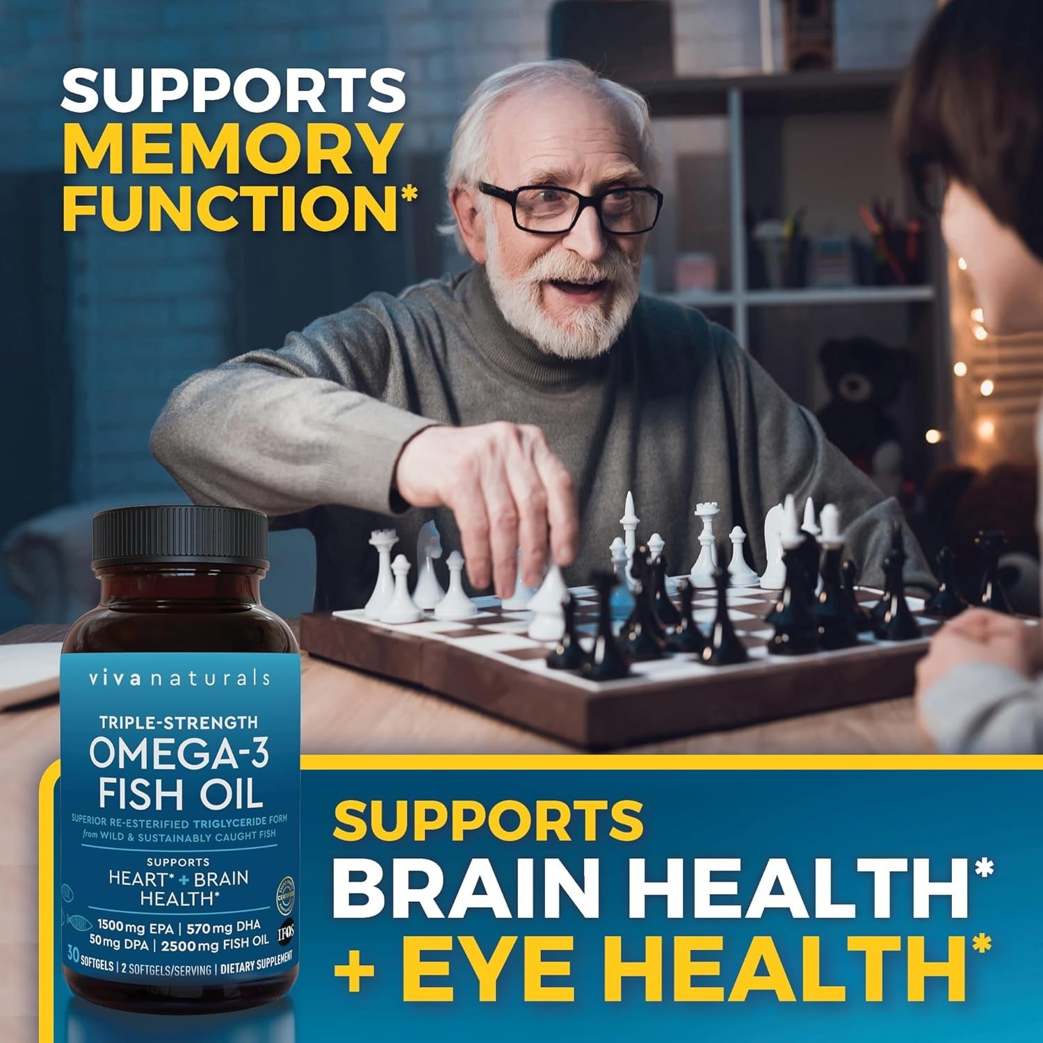 Viva Naturals Omega 3 Fish Oil Supplement for Women and Men – 2500 mg Triple Oil
