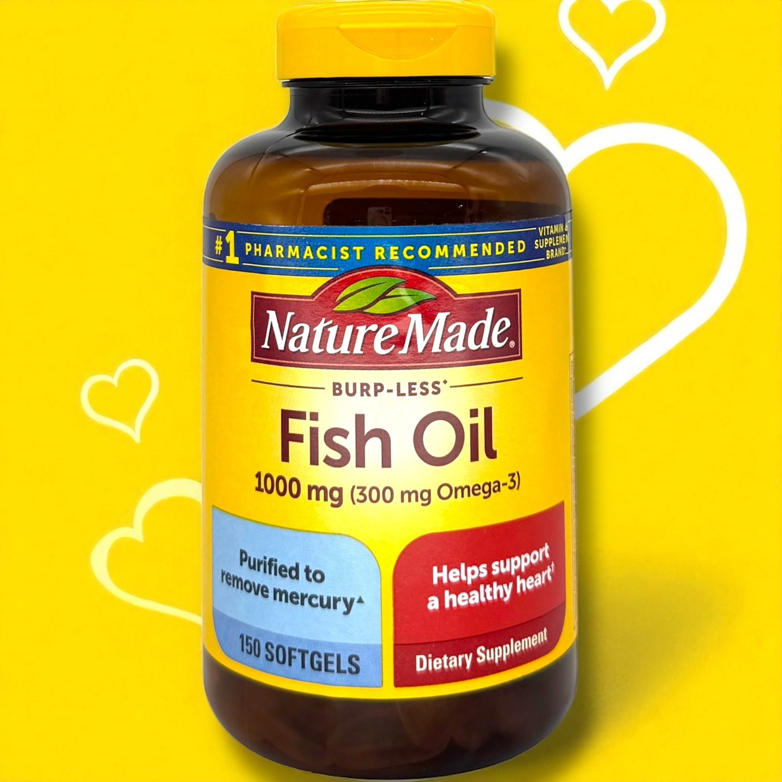 Nature Made Burp-Less Fish Oil 1000mg 150 Softgels Omega-3 EPA DHA (EXP 07/2026)