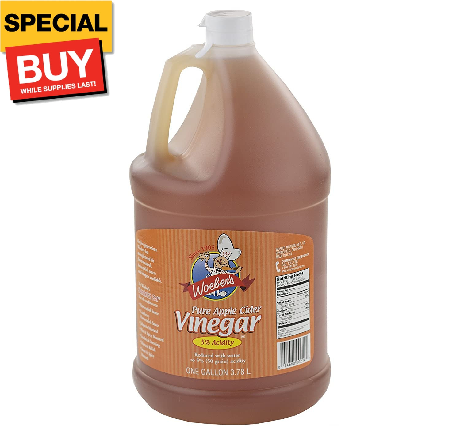Pure Apple Cider Vinegar, 5% Acidity, 128 Ounces (1 Gallon Jug)