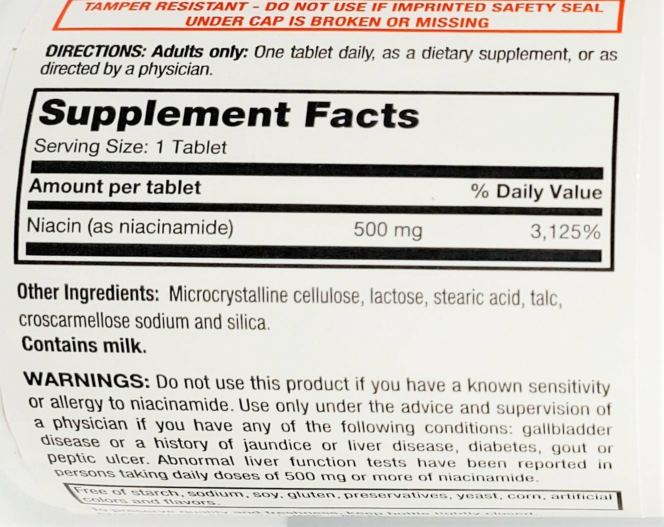 Rugby Niacinamide 500mg 100ct Tablets -Expiration Date 09-2024