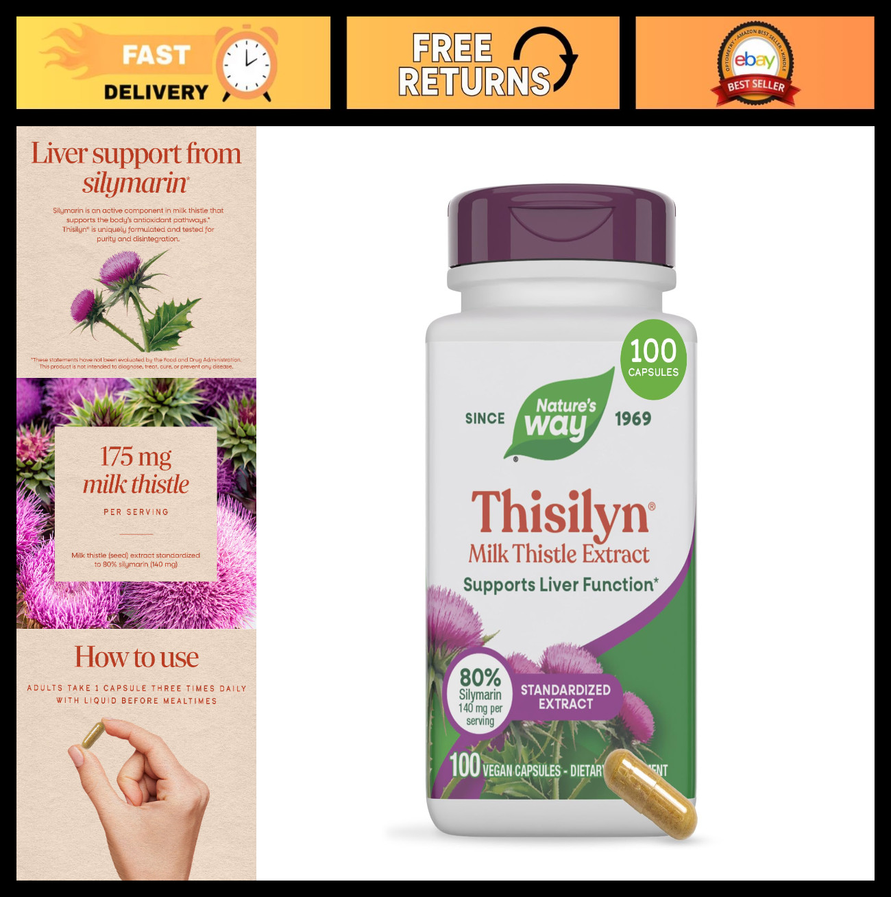Milk Thistle Extract 175mg – 100 Capsules | Supports Liver Health & Antioxidants