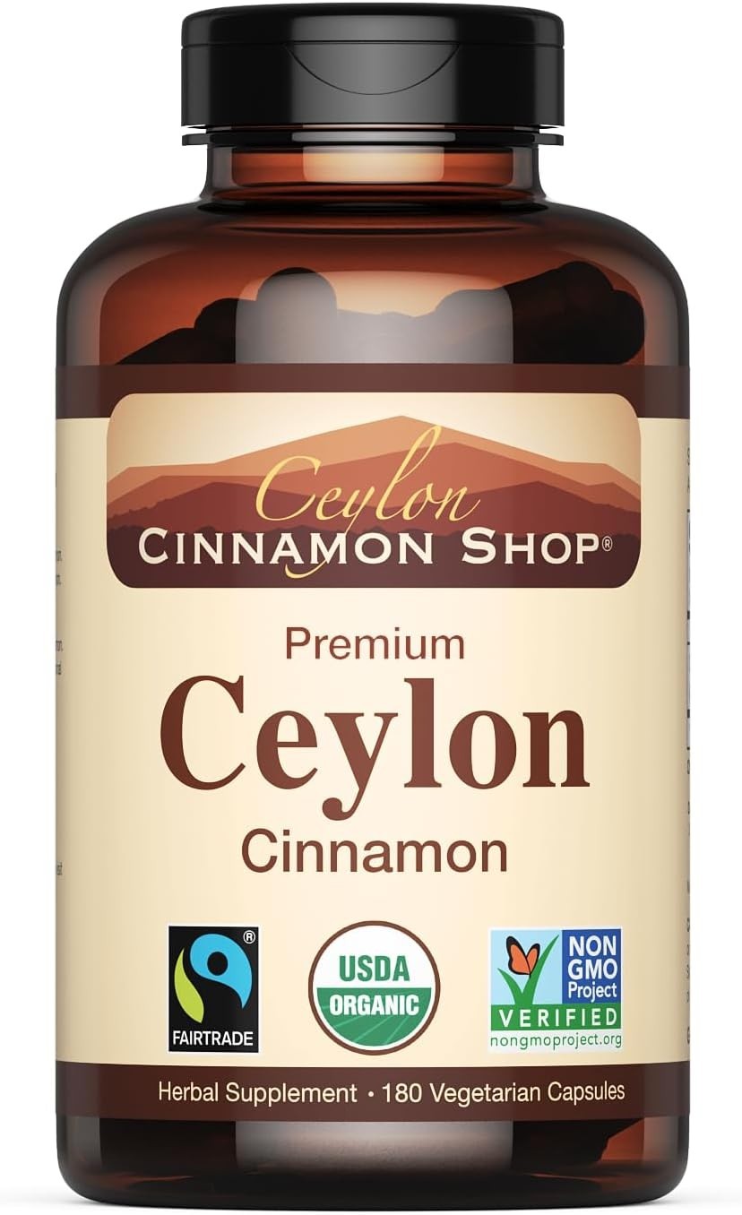 Fairtrade Organic Ceylon Cinnamon – 180 Non-GMO Capsules, 3 Supply