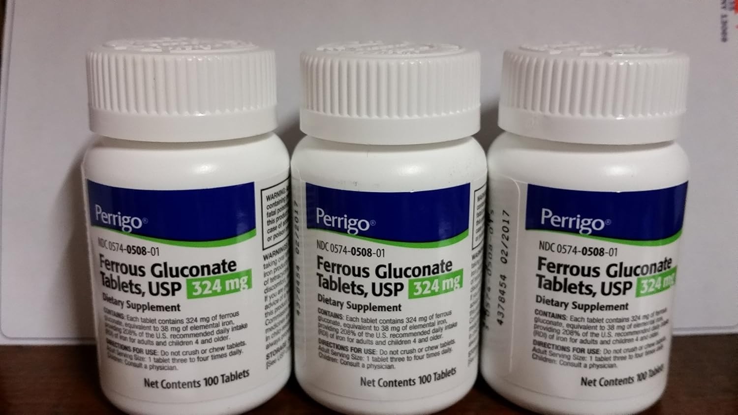 Safe & Effective 324mg Ferrous Gluconate Tablets, 100 Count, 3-Pack – All Ages