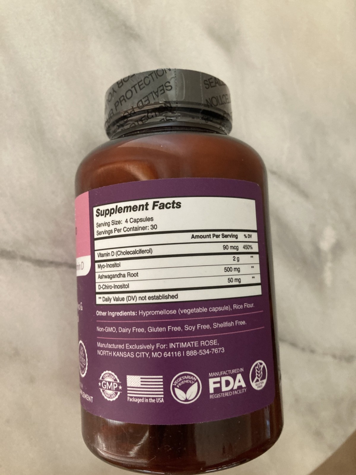 INTIMATE ROSE Myo and D-Chiro Inositol w/ Ashwagandha & Vitamin D 120 capsules