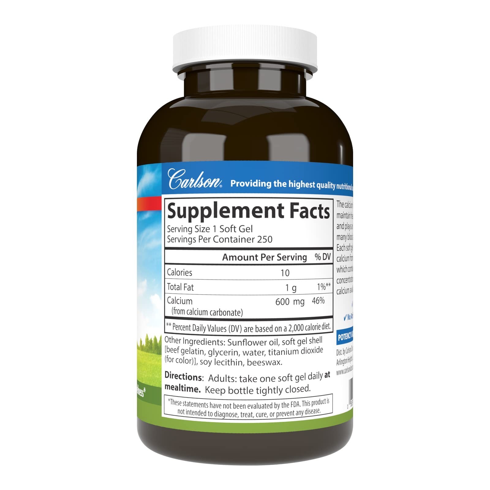 Calcium 600 mg Liquid Softgels – 250 Count, Supports Bone Health & Strength