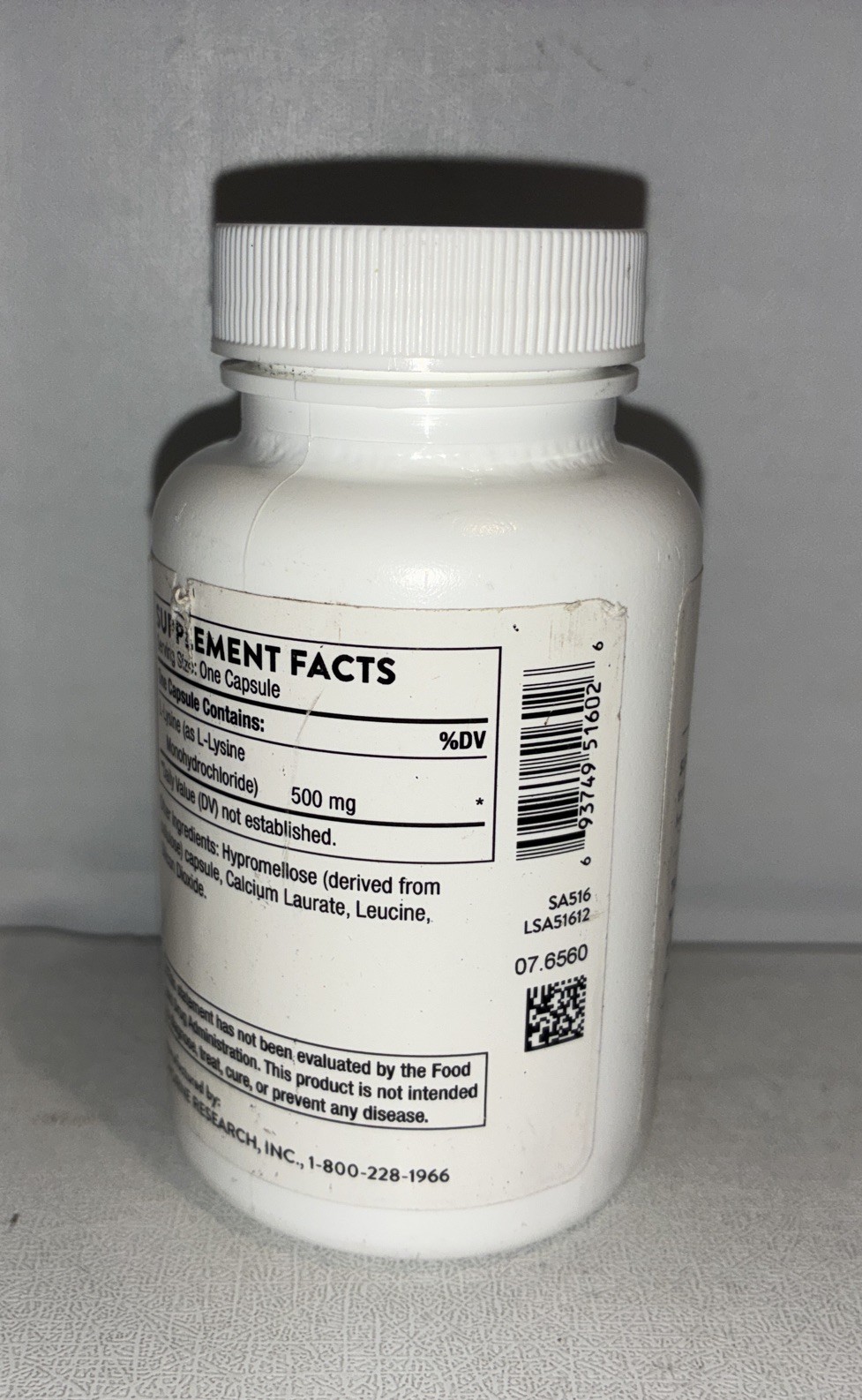 Thorne L-Tyrosine 500mg 60 Count Exp 01/2029/slightly Damaged Outer Packaging