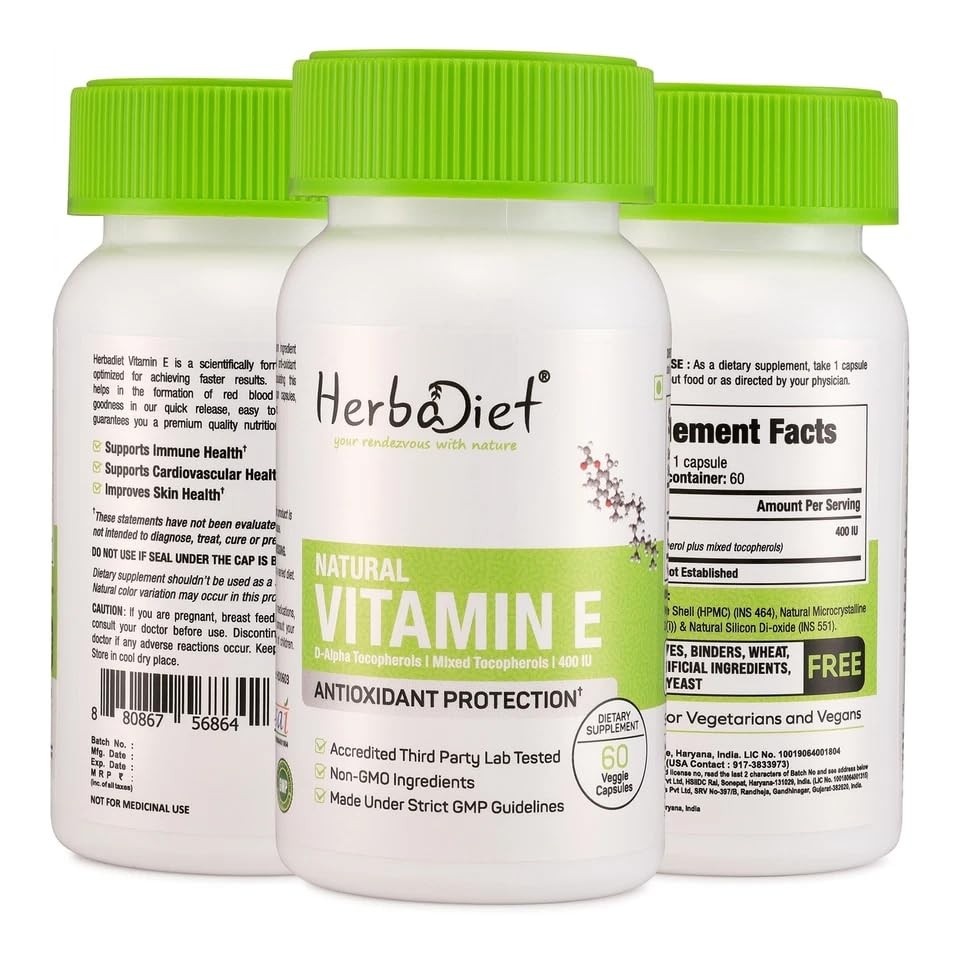 Mixed Tocopherols Vitamin E Full Spectrum Skin & Eye Health Herbadiet 60 Caps 2.