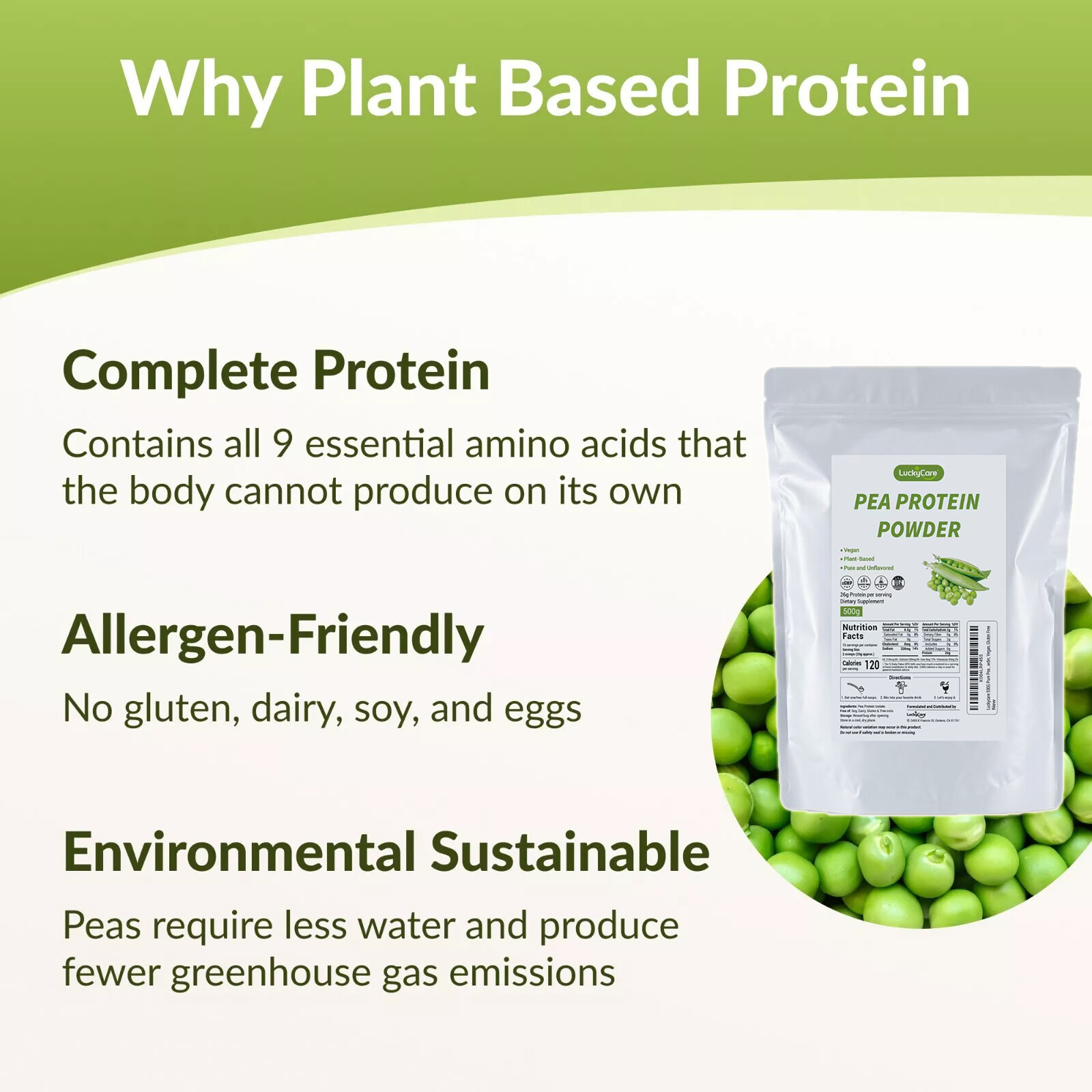 1.1LB/2.2LB Pure Pea Protein Powder – Vegan NON-GMO HIGH PROTEIN 26g Per Serving
