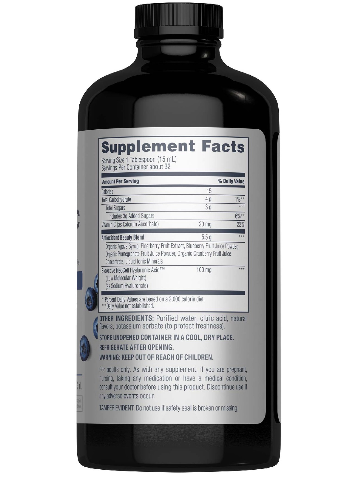 Hyaluronic Acid Liquid | 16 Fl Oz | Vitamin C | Blueberry Flavor | by NeoCell