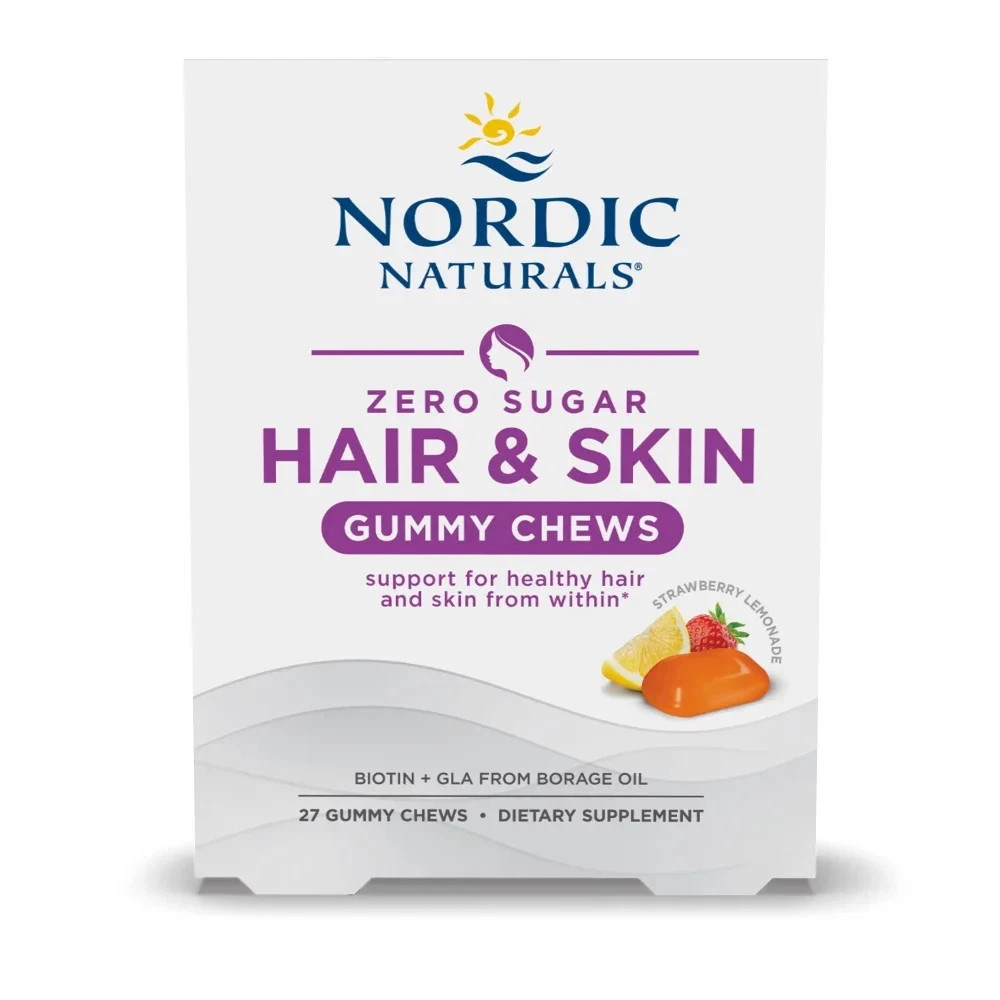 Zero Sugar Hair & Skin Gummy Chews, Strawberry Lemonade – 27 CT