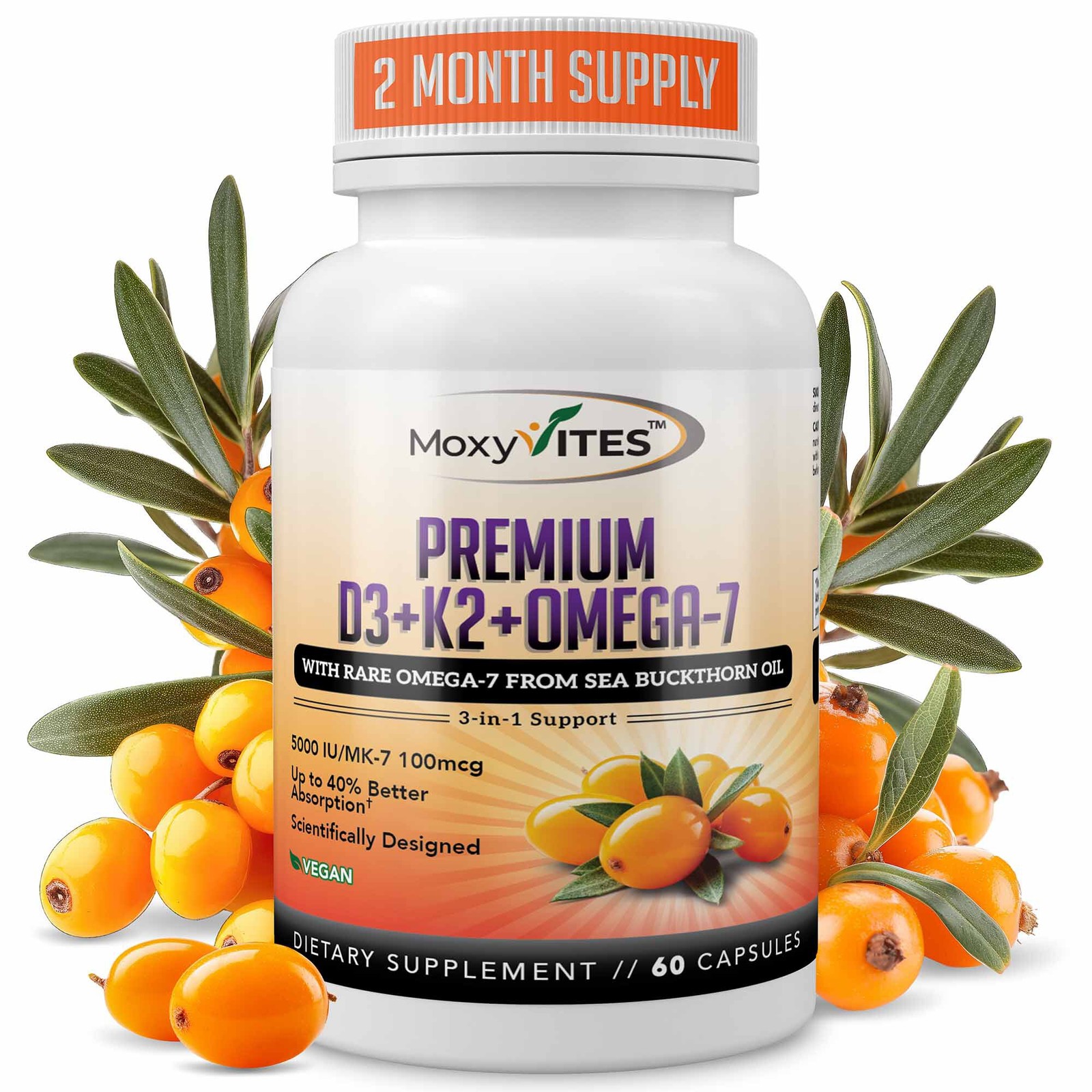 Vitamin D3 K2 MK7 – 5000 IU with Sea Buckthorn Oil