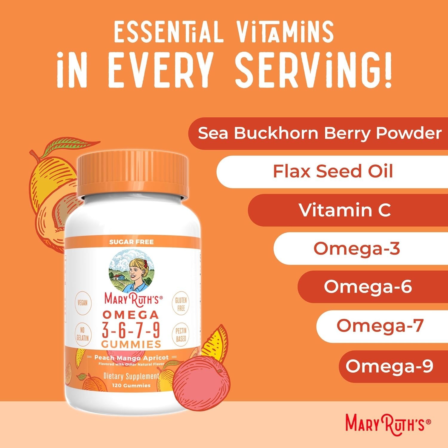 Peach, Mango, Apricot Flavored Omega 3-6-7-9 Gummies – 4 Supply