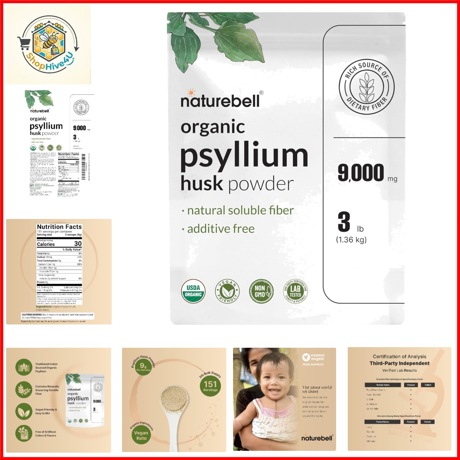 Psyllium Husk Fiber Supplement, 9g Per Serving, 3lb 48oz Powder | Organic Sol…