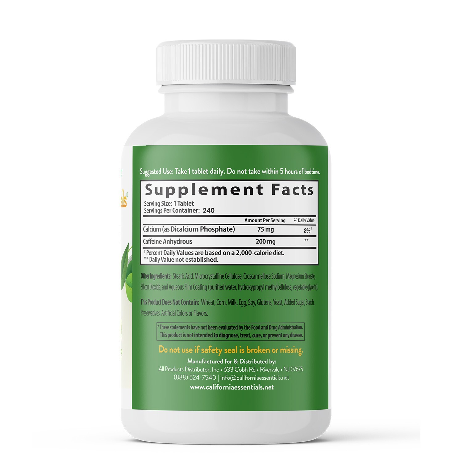 California Essentials Caffeine Pills 240 Tablets 200mg Per Serving – Pack of 2