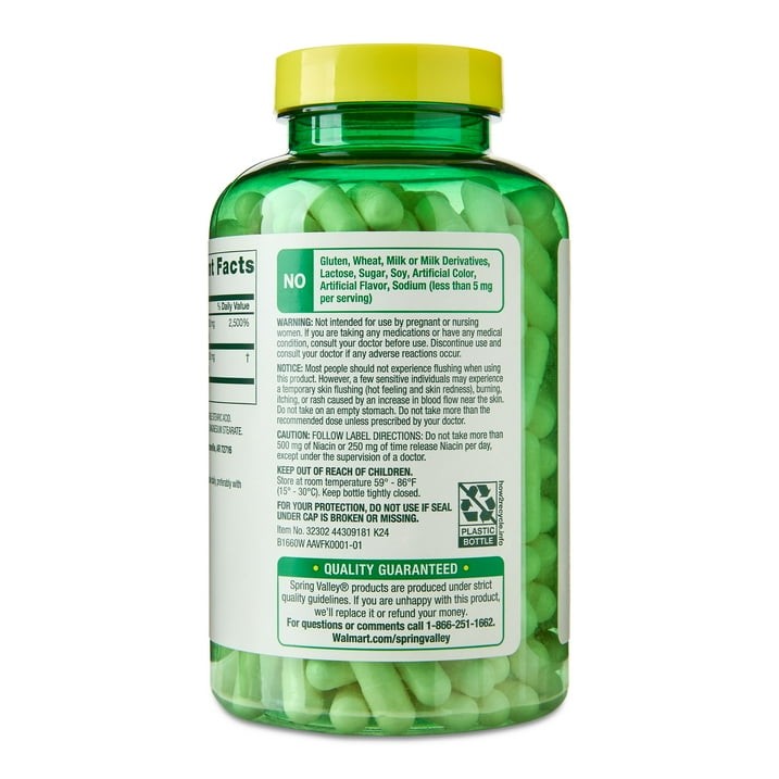 2 Pack Spring Valley Flush Free Niacin 500mg Metabolism Capsules, 240 Count