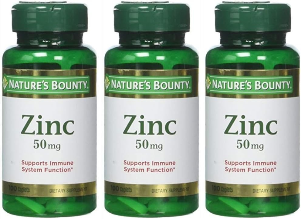 Pack of 3 Nature’s Bounty Zinc 50 mg Caplets 100 ea (300 Total) ExpIRES 02-2029