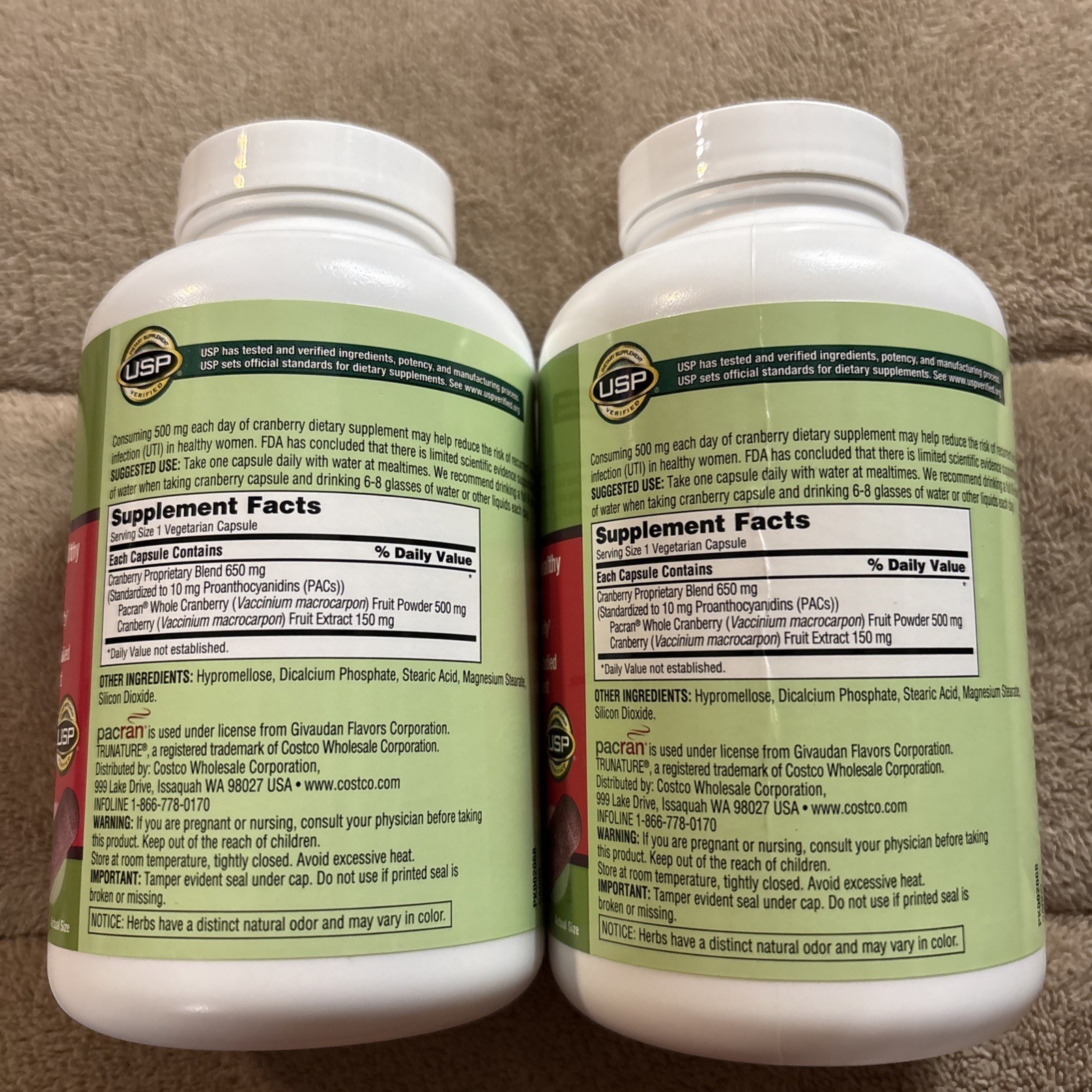 (2) Trunature Cranberry 650 mg one per day, 140 Vegetarian Capsules X 2 Exp 9/27