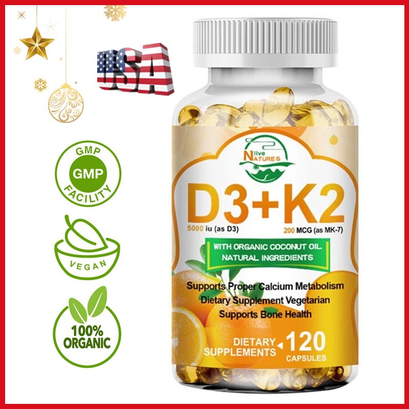 Vitamin D3 5000 IU + K2 200mcg 120 Capsules Extra Strength D3 K2 Supplements