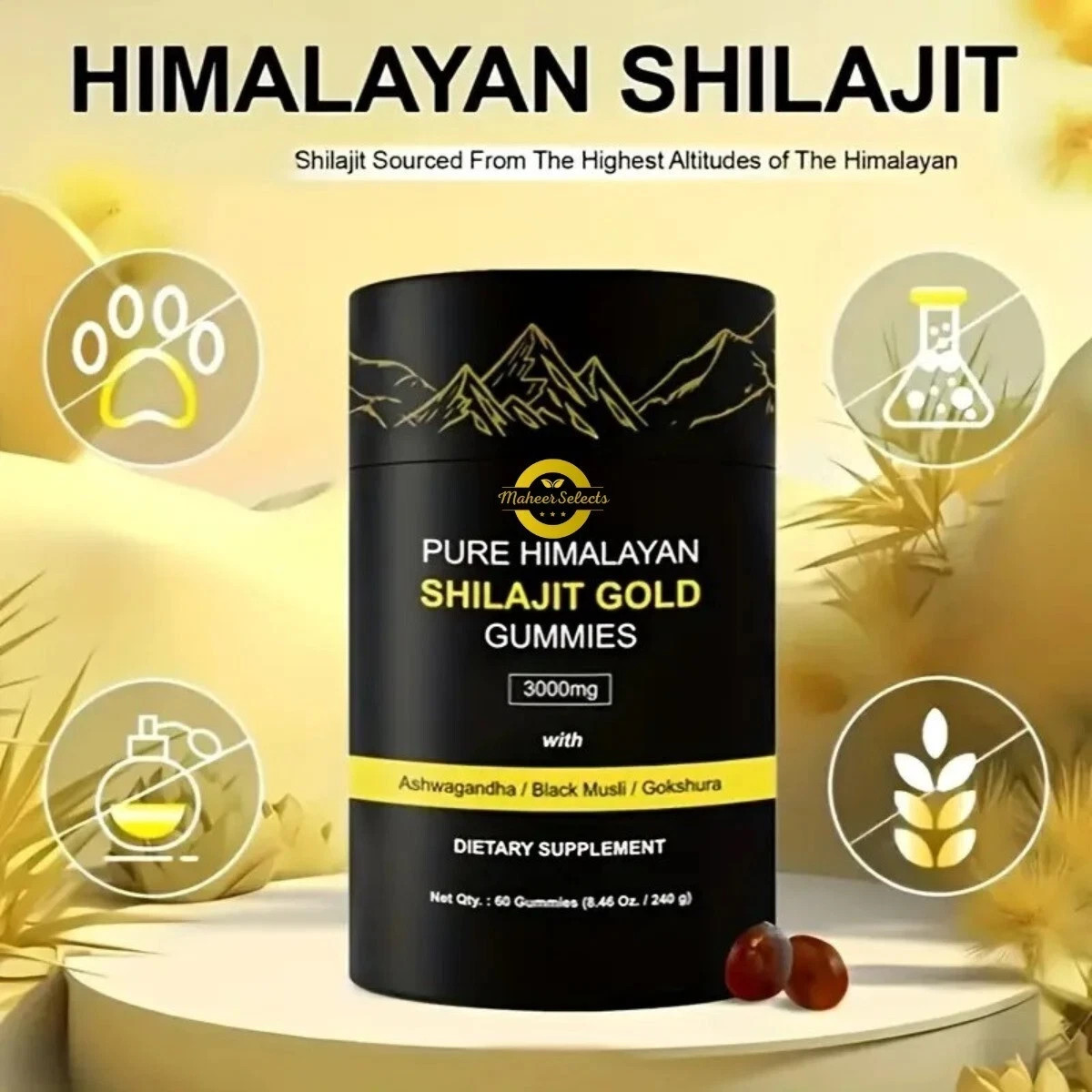 Himalayan Shilajit GOLD Gummies, Organic, Extremely Potent 3000 mg, Fulvic Acid
