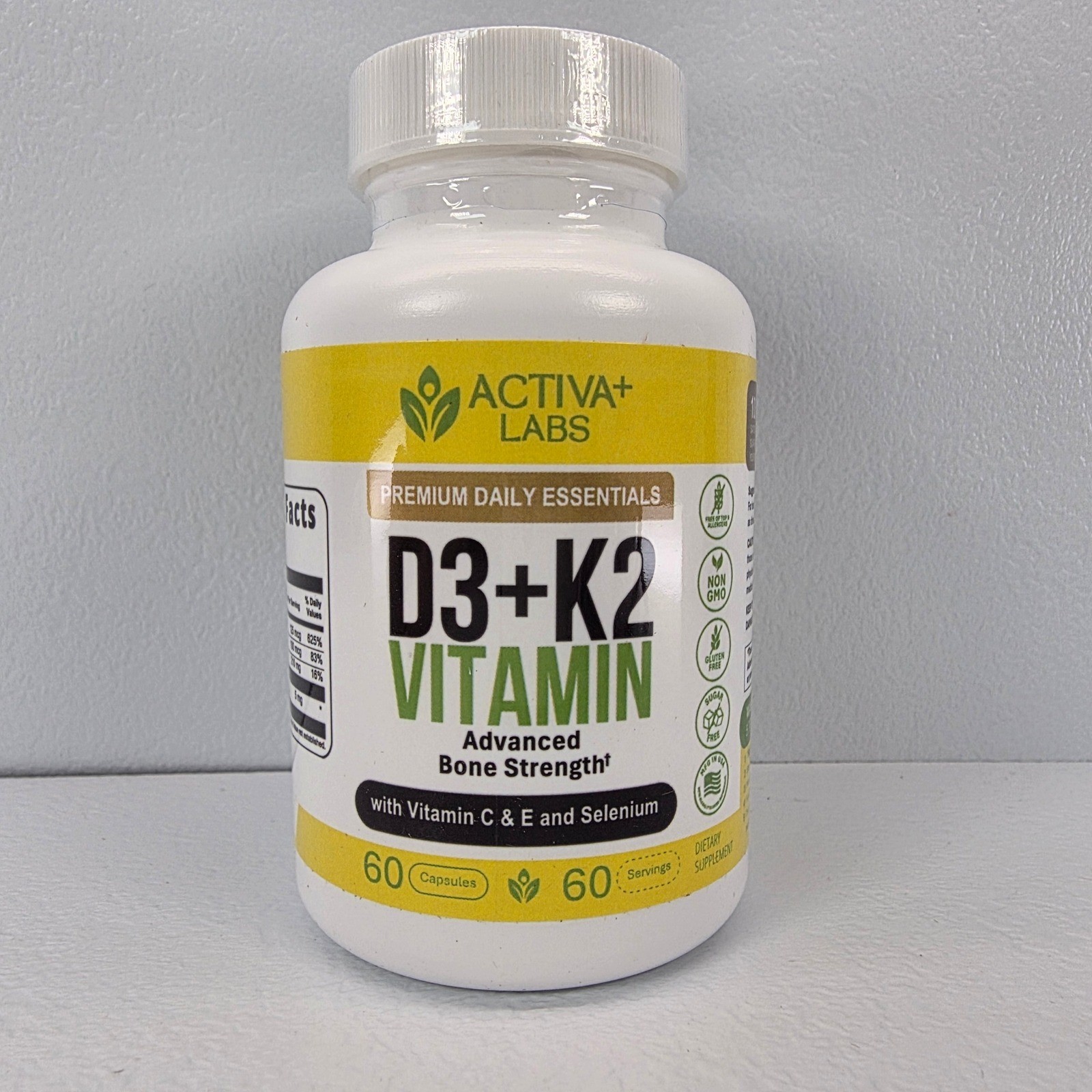 Activa Labs D3 K2 Vitamin Advanced Bone Strength 60 Capsules Supplement EXP 8/27