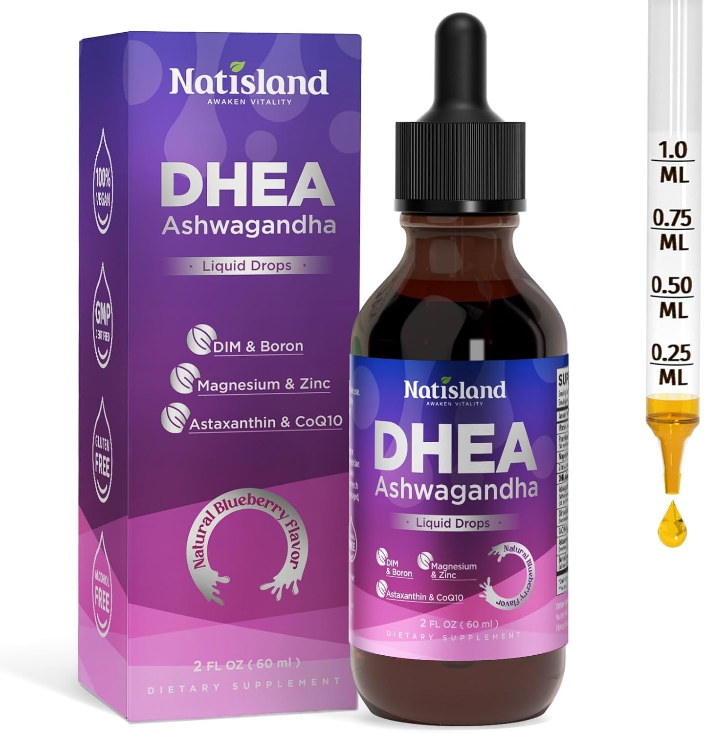 NATISLAND DHEA Supplement for Women and Men, 25 mg / 50 mg Adjustable DHEA