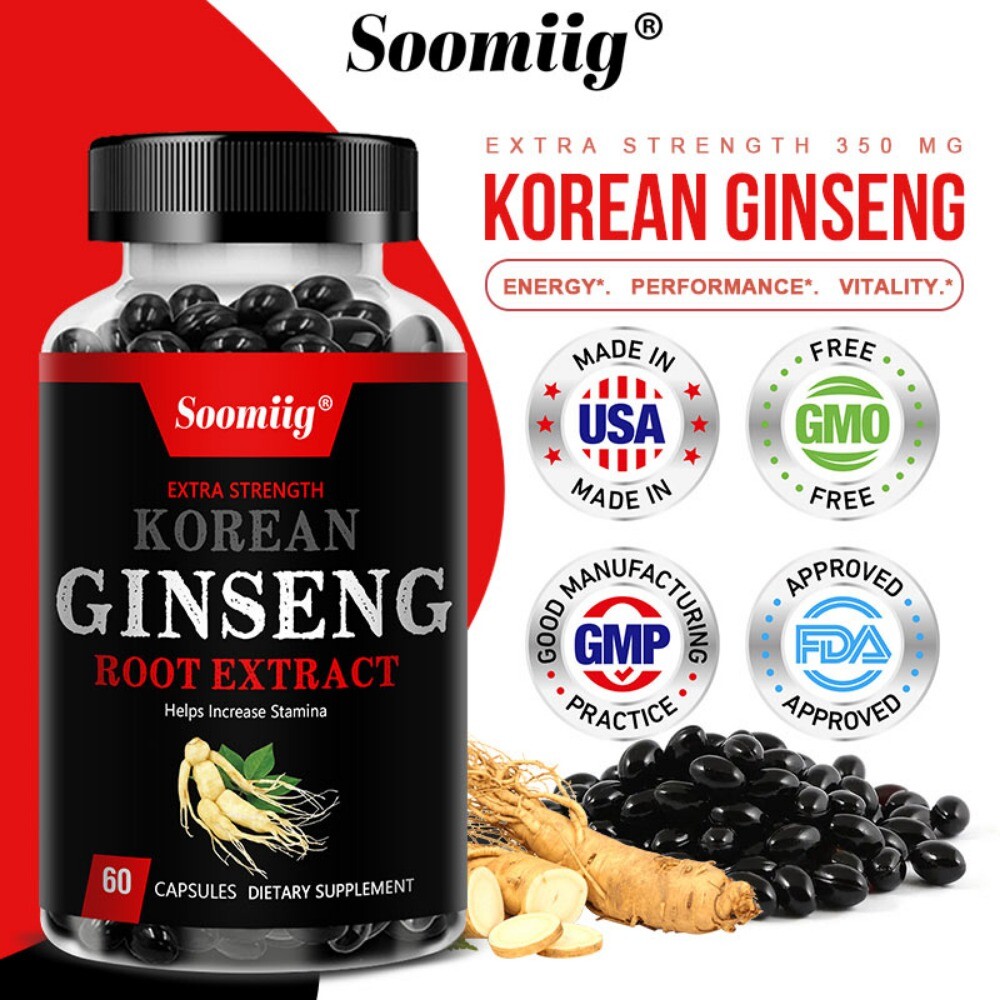 Korean Red Ginseng Root 350 Mg – Energy, Anti-Fatigue Supplement 60 Capsules
