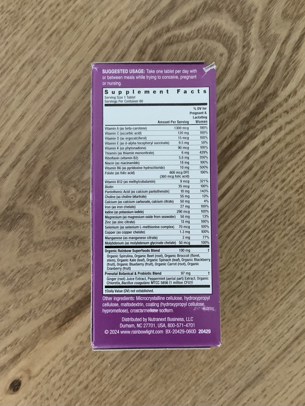 Rainbow Light Prenatal One+ Real Food Nutrients, Multivitamin 60 Vegan Caplets