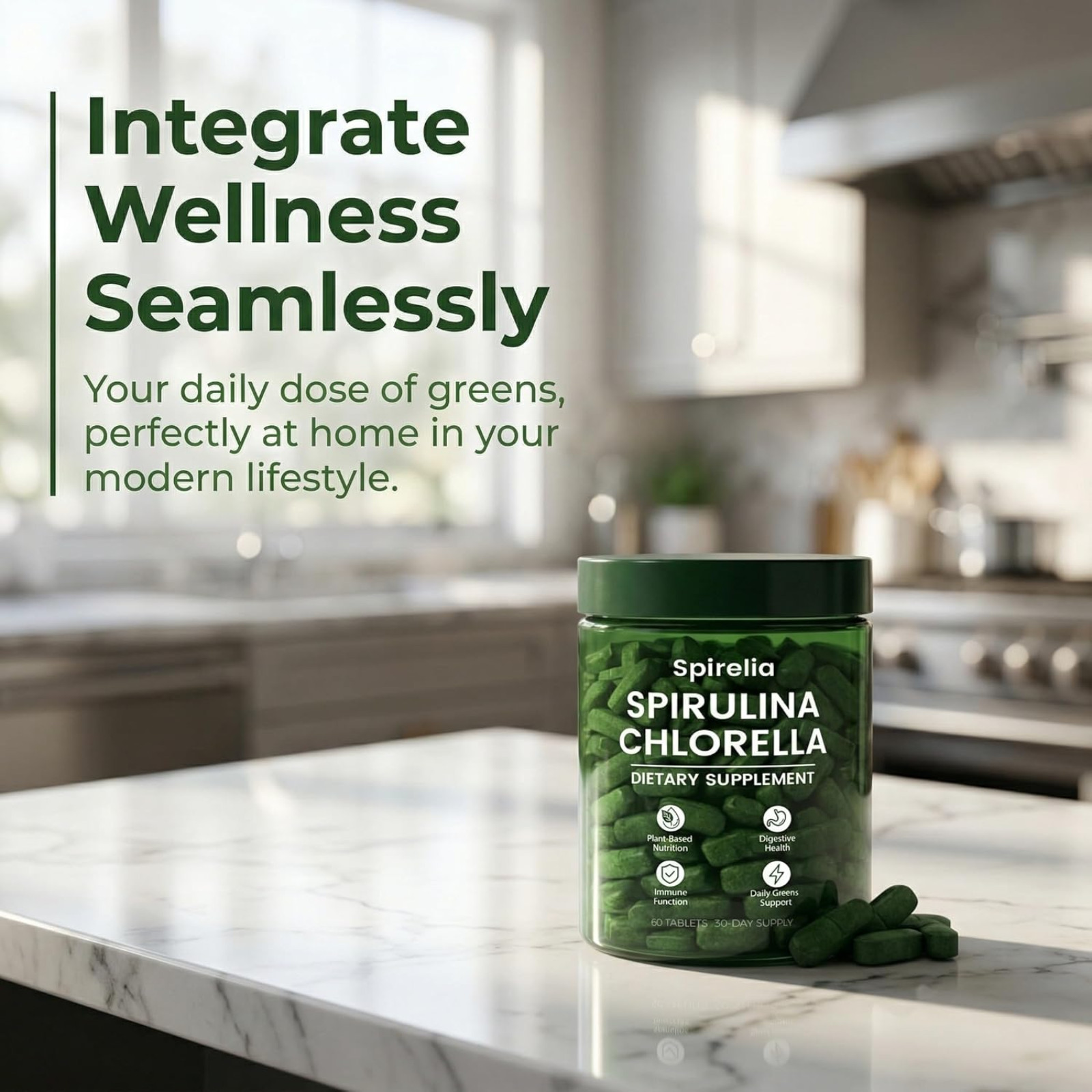 Spirelia Spirulina & Chlorella Tablets Organic Superfood Supplement 60 Count