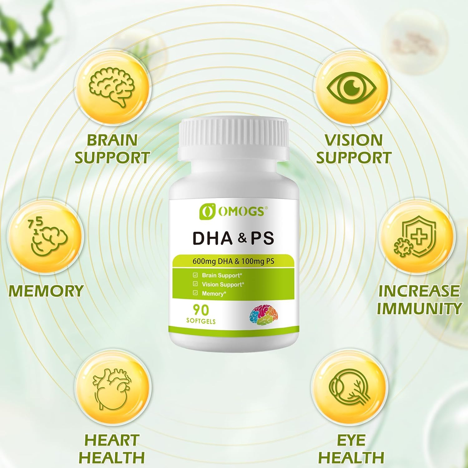 Algae DHA – 600 Mg Omega-3 DHA Softgels, with Phosphatidylserine & Walnut Oil, S
