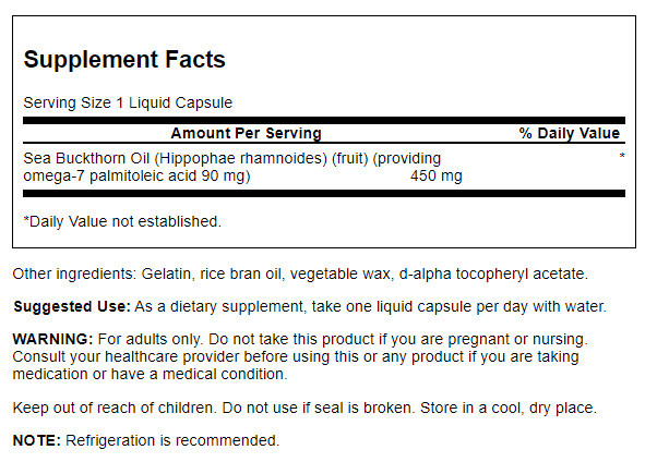 Swanson Omega-7 Oil From Sea Buckthorn Oil 450 mg 30 Liq Capsules