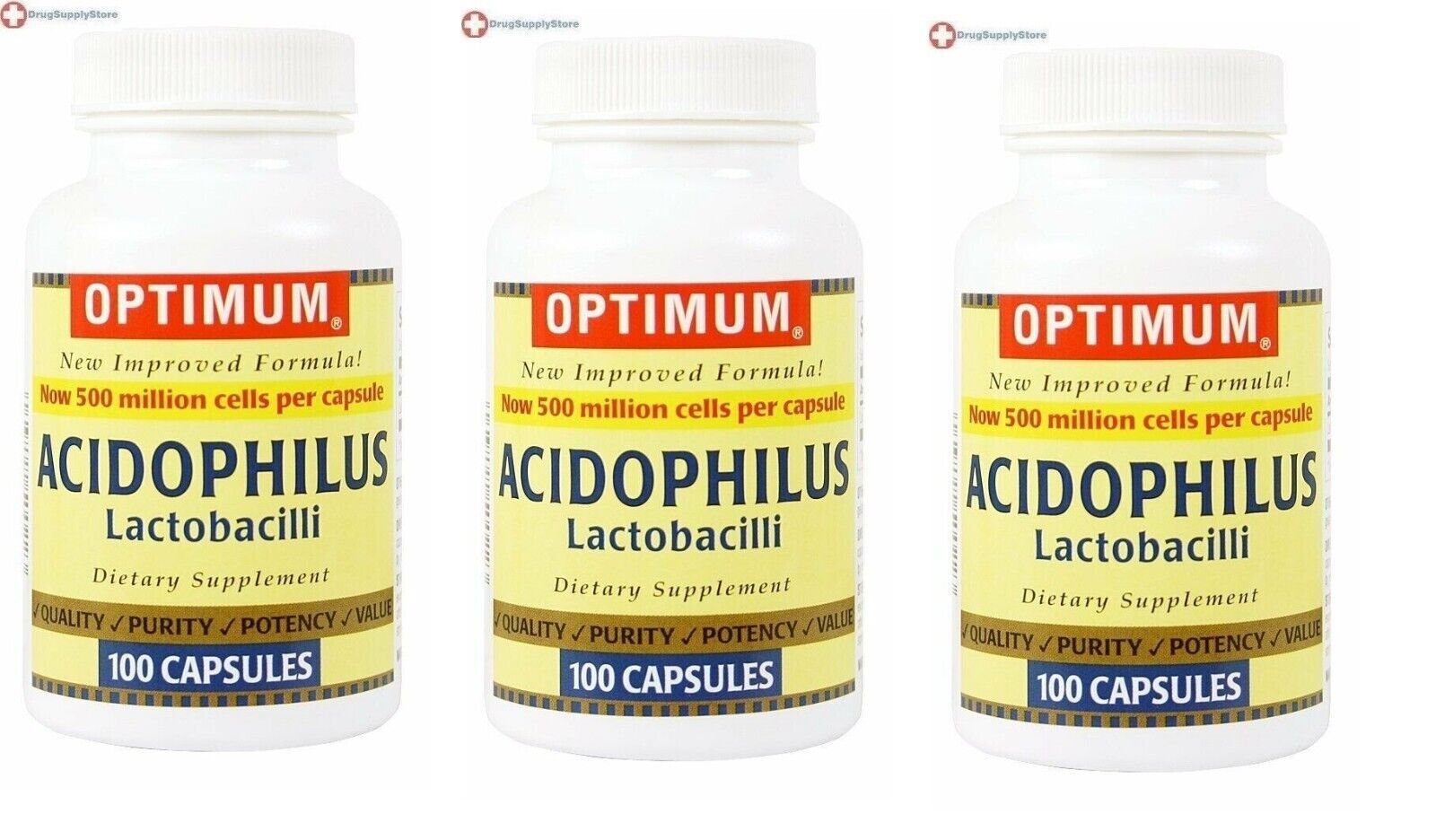 Optimum Acidophilus Lactobacilli Capsules 100 Count X 3 Packs