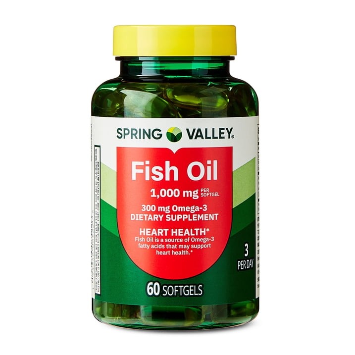 (4 Pack) Spring Valley Fish Oil Omega-3 Softgels, Heart Health, 1000mg, 60 Ct