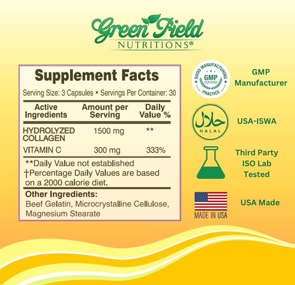 – Halal Collagen Peptides 1500 Mg Type I & III, with Vitamin C 300 Mg for Bet…