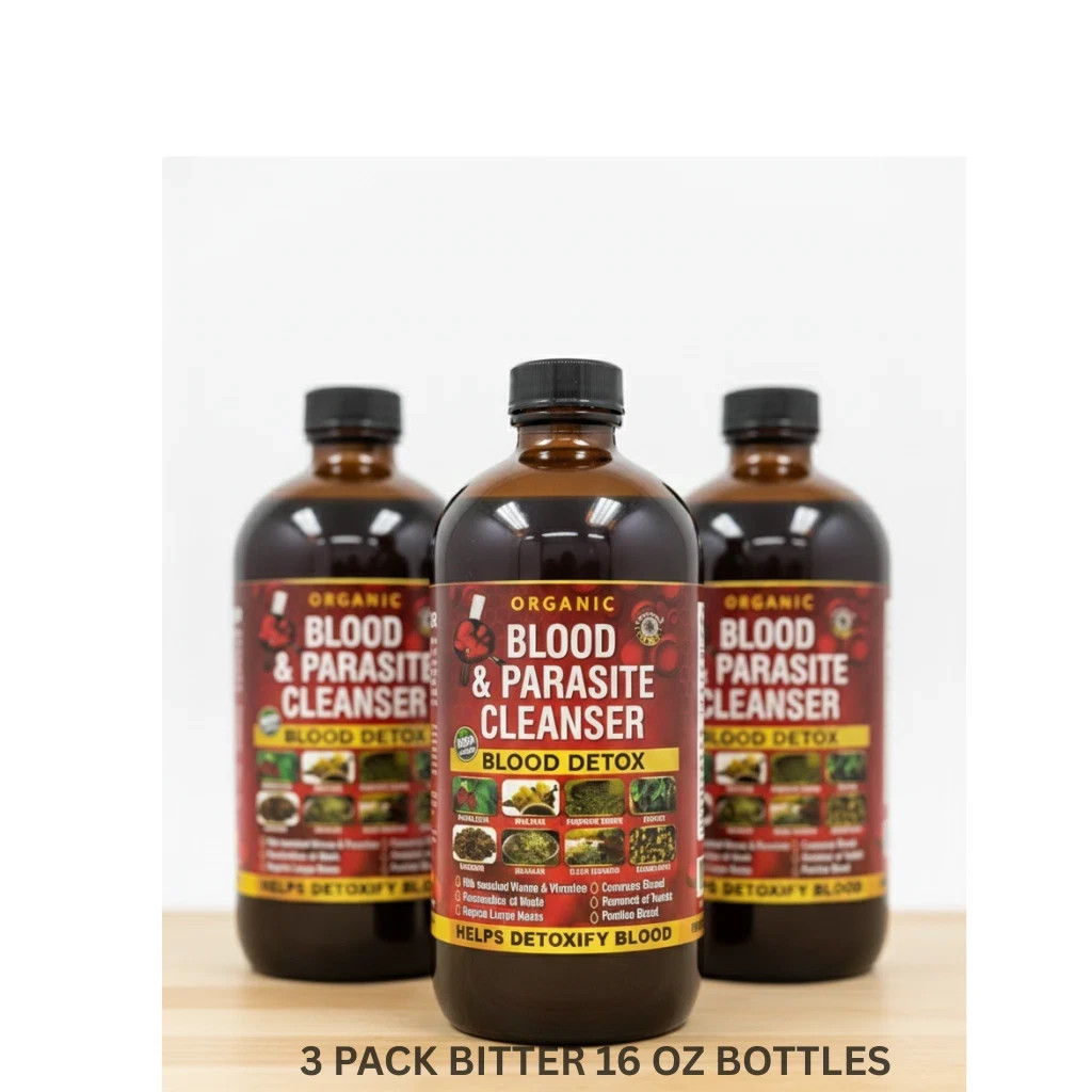 3 Pack ~ AL-RIYAN Organic Blood & Parasite Cleanser Blood Detox Bitter , 16 oz .