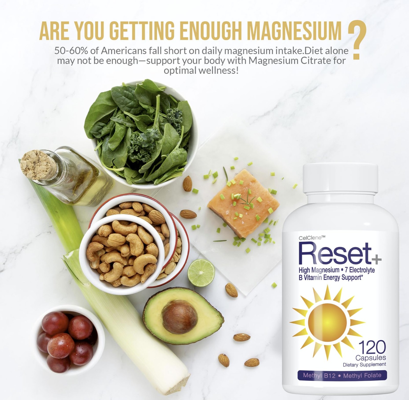 Reset+, 7 Energy Electrolytes, High Methyl B12, Methyl Folate, Pink Salt, Hig…