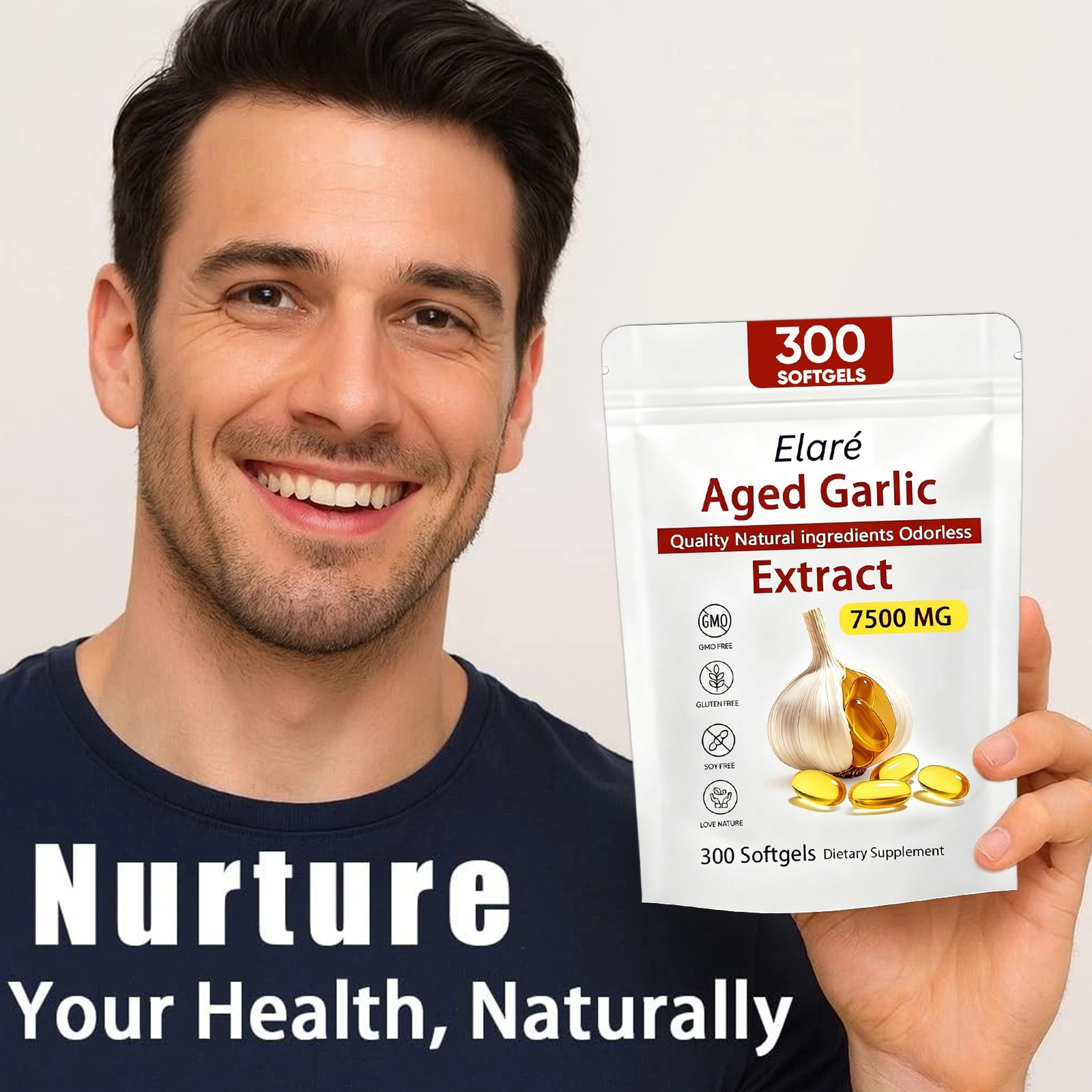 Elare Aged Garlic Heart 300 Softgels, Odorless 7500mg Extract, & Immune Pack 1-
