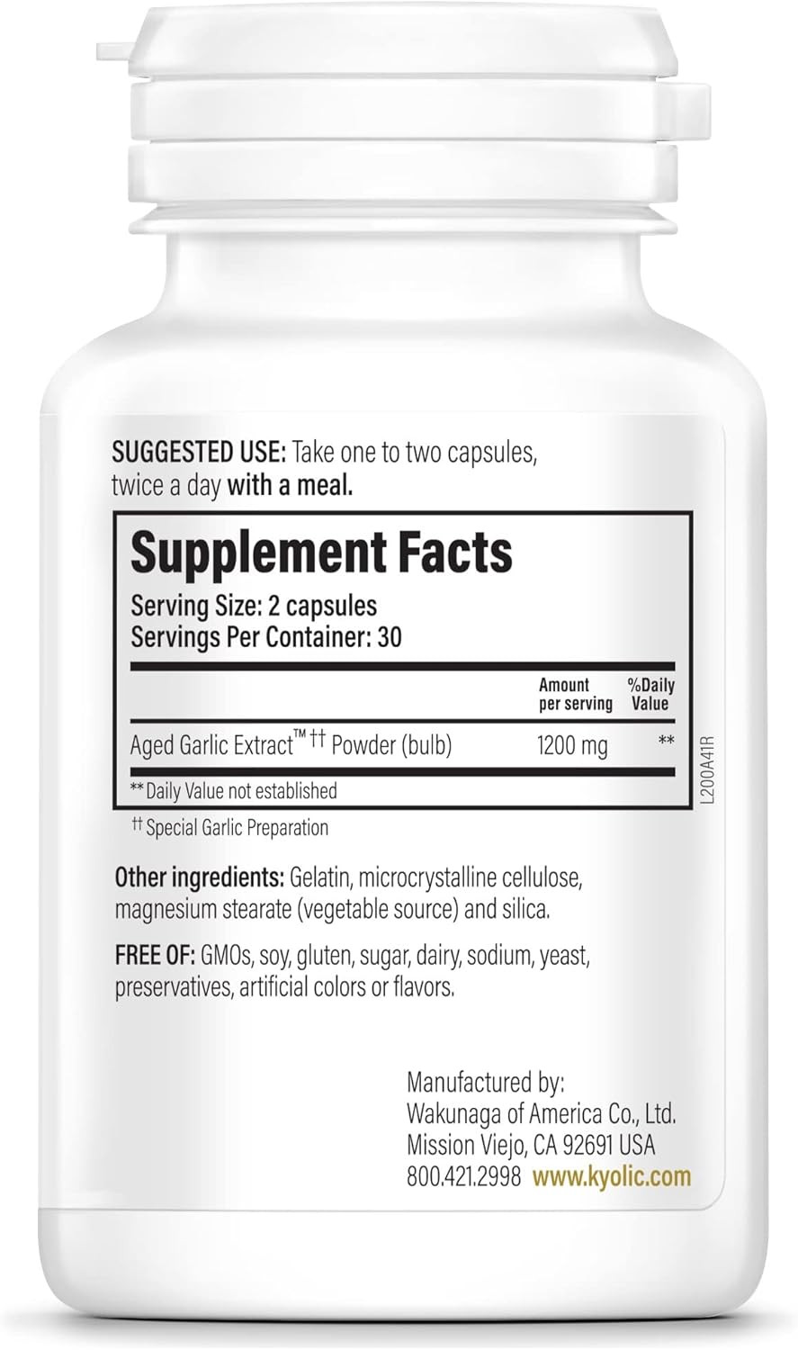Suplemento cardiovascular de reserva de extracto de ajo envejecido, 60 cápsulas