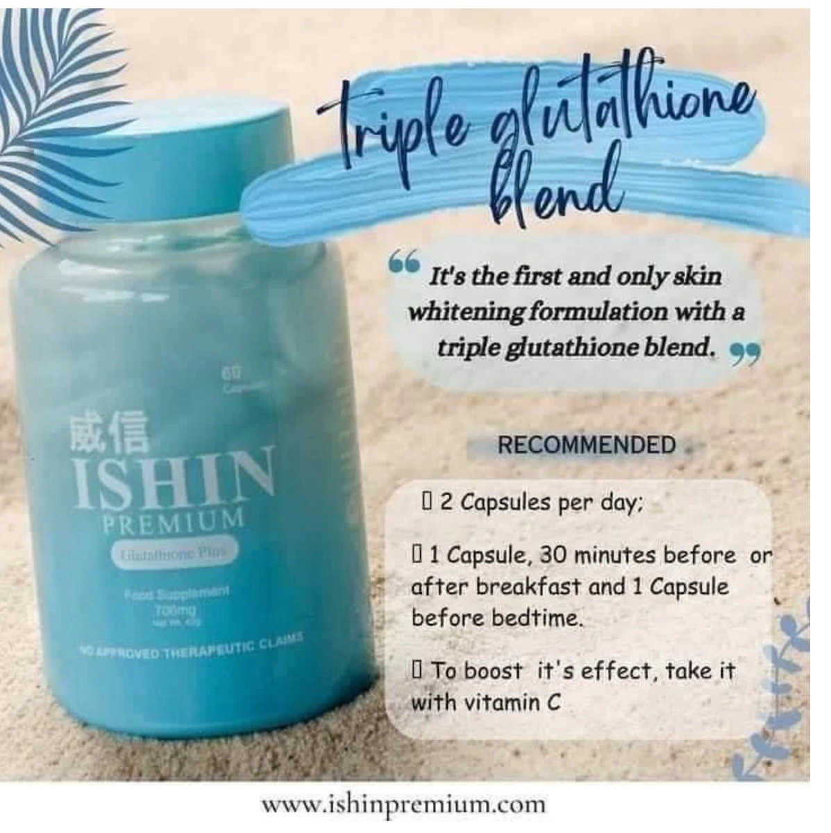 ISHIN Glutathione Premium Glutathione Plus Food Supplement, 60 Capsules