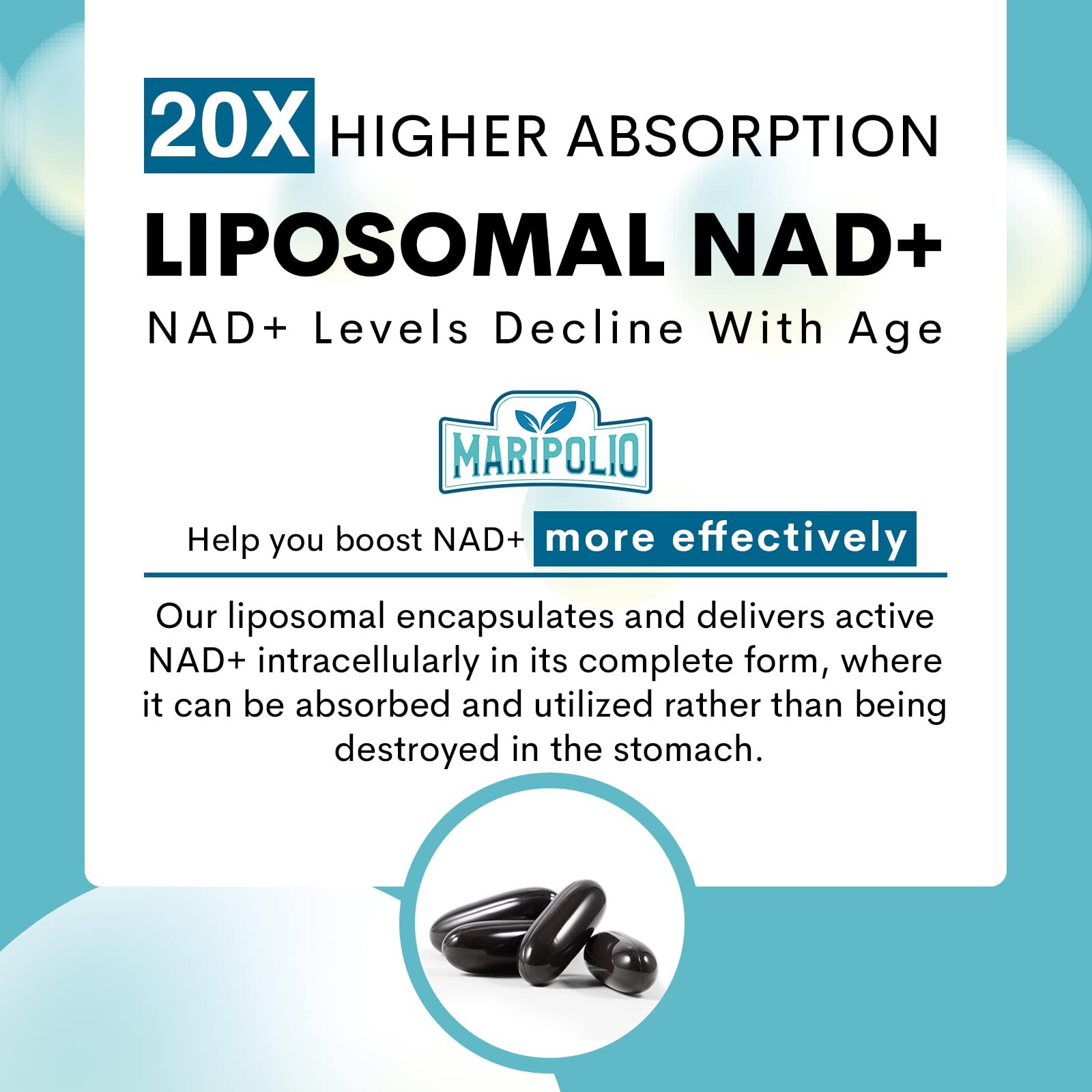 Maripolio Liposomal NAD+ 1000 mg Supplement | High Bioavailability Liposomal