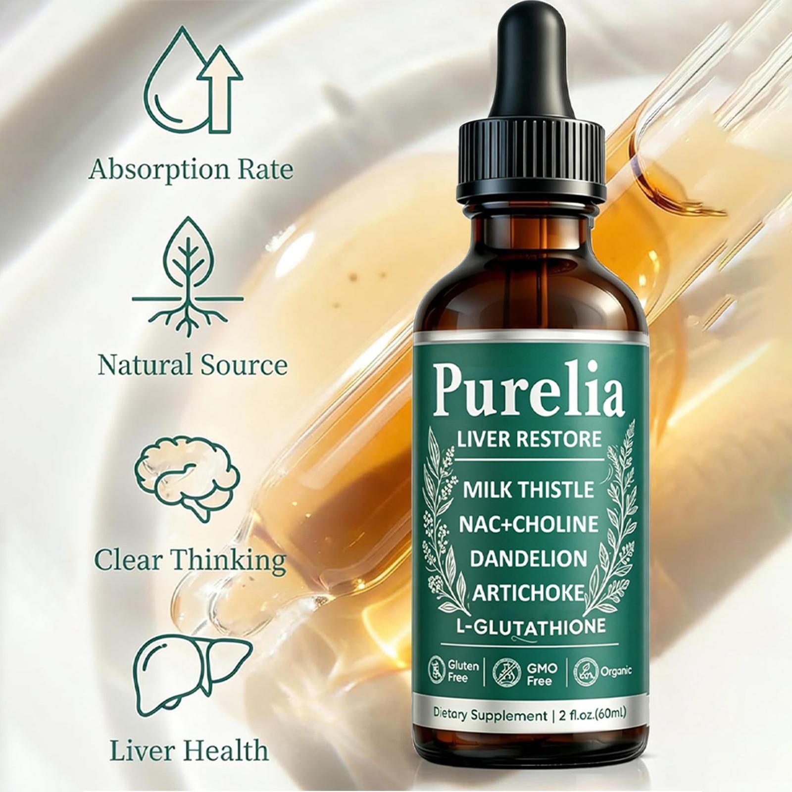 Purelia Liver Restore Drops – Complete Liver Detox Support Supplement 60ml