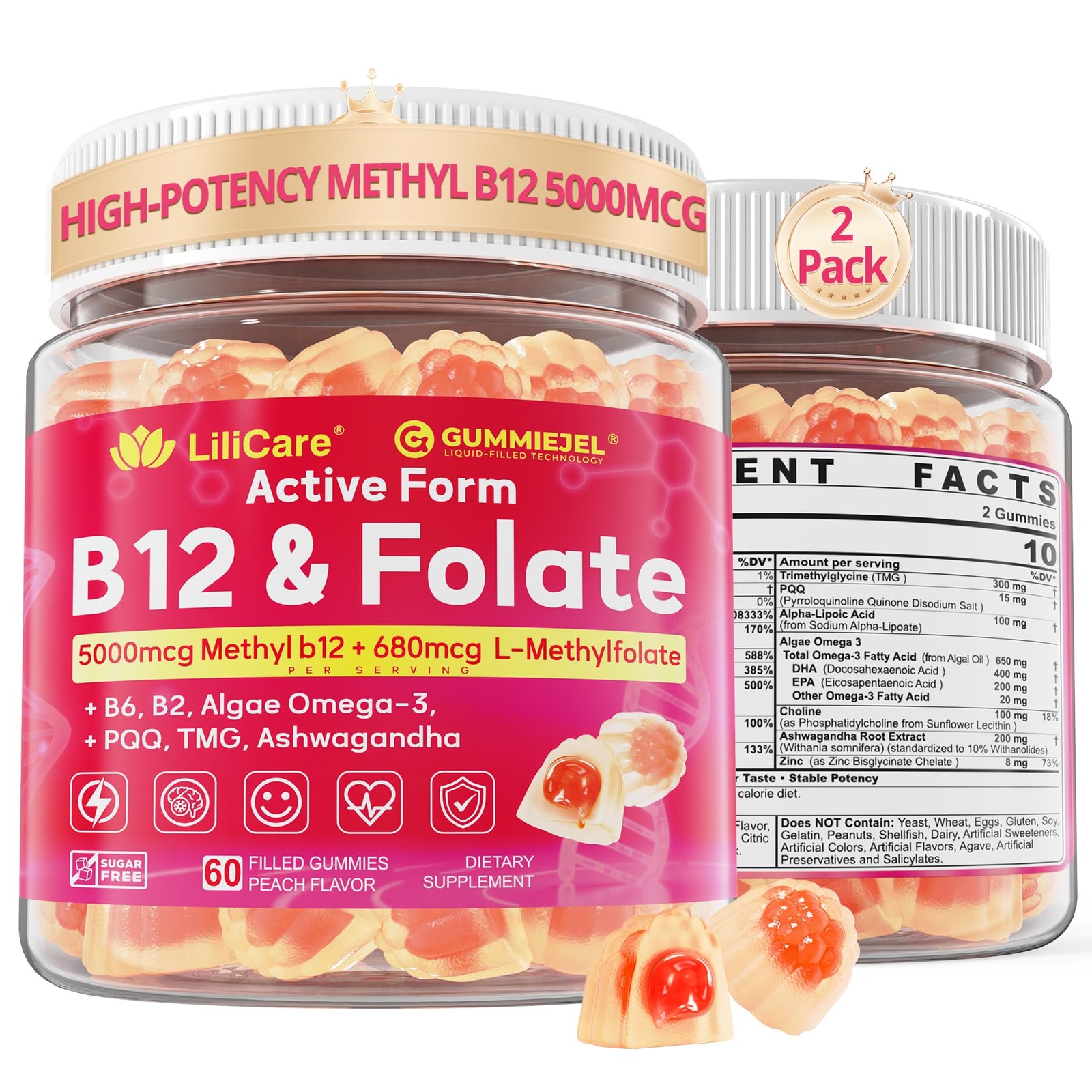Lilicare Methyl B12 P5P For Women Men – B Complex Adult B2 B6 Omega 3
