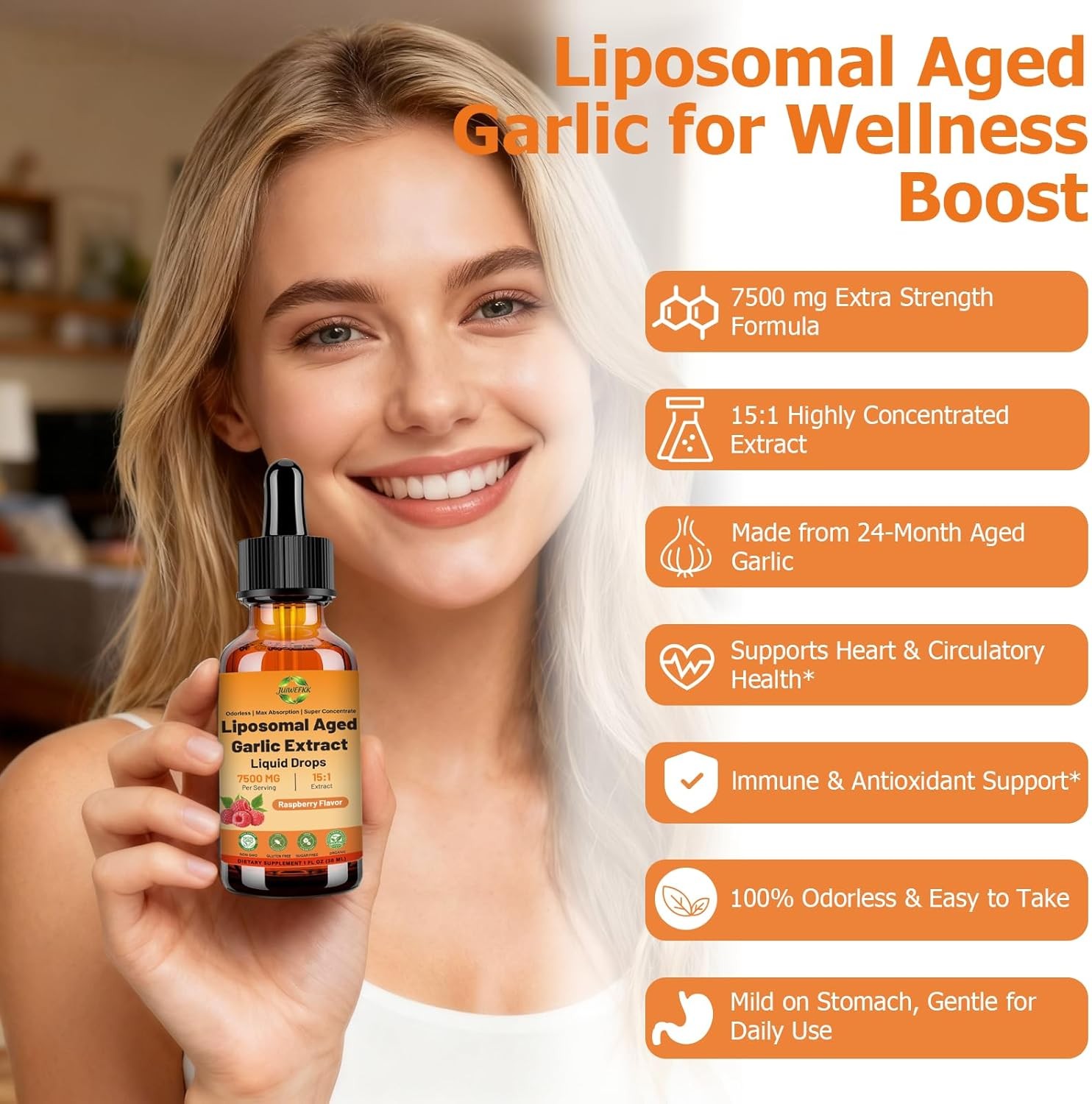 Aged Garlic Extract Liquid Drop – 500 mg per Serving, 15:1 Extract, Odorless, Li