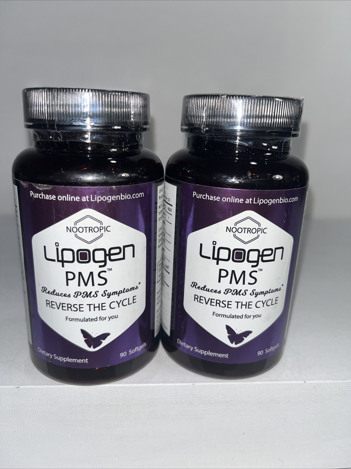 2 Sealed Lipogen PMS Supplement, 90 Caps Each, Slightly Damaged Outer Packaging