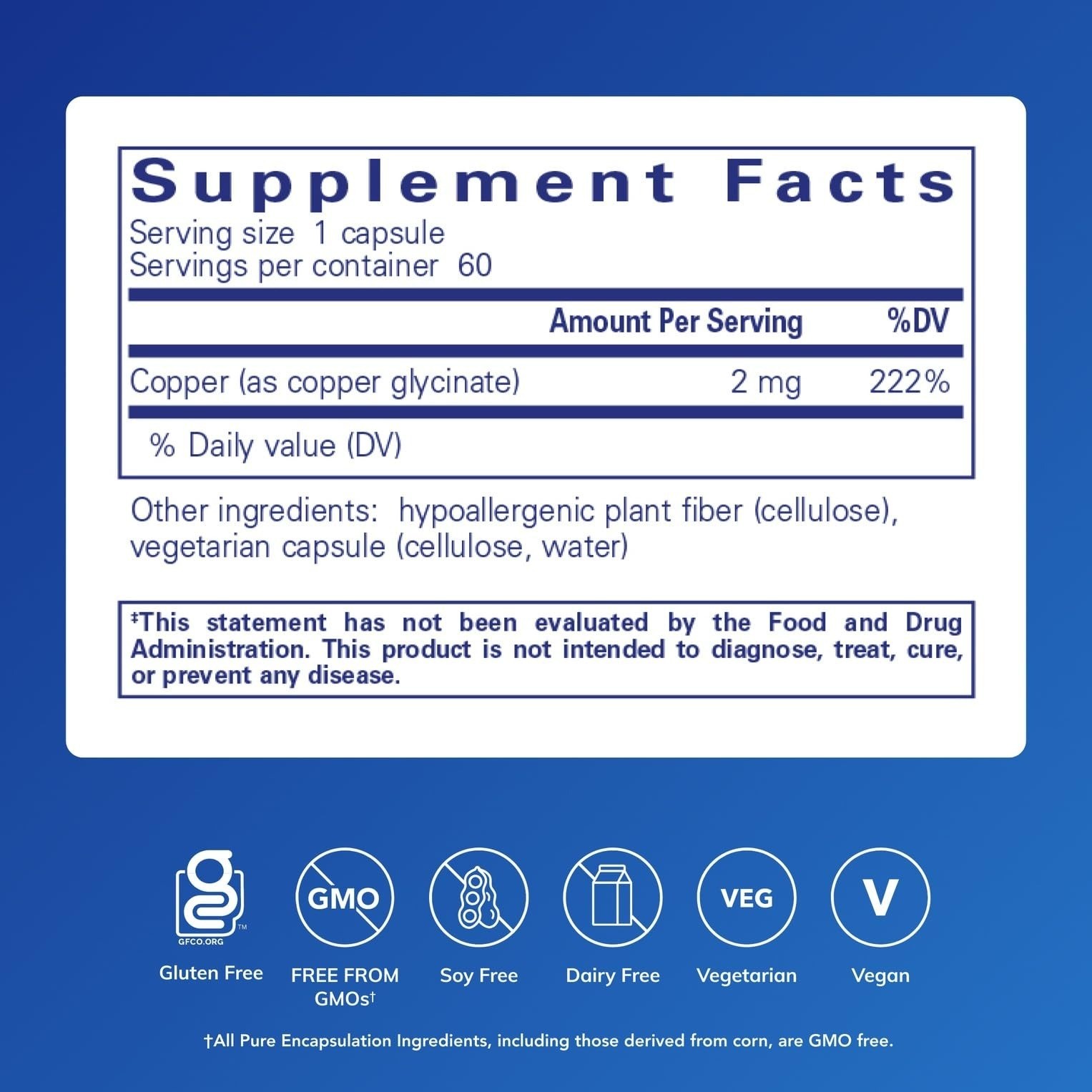 Copper Glycinate 60 Capsules – 2 mg Copper Supplement for Energy & Metabolism